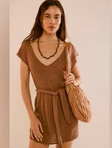 Vestido Clarissa Free People Beach Algodón Lino Mediano Marrón Minimalista - Imagen 1 de 5