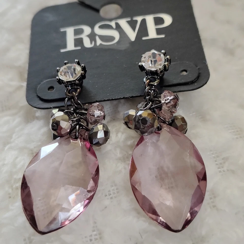 Brincos femininos Swarovski vintage perfurados em gota - Rosa, folheados a ouro rosa - Imagem 1 de 4