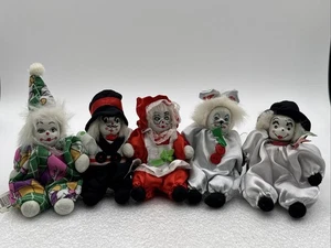 Set 5 Miniatur Porzellan Katze Happy Clown Gesicht Puppen 5" leichte Gebrauchsspuren Sandsack - Bild 1 von 19