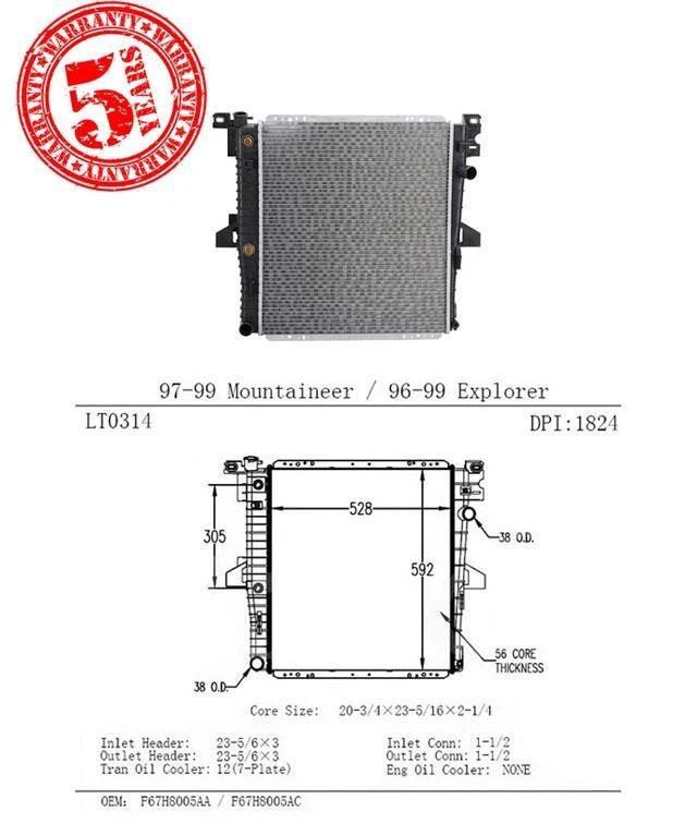 Radiator for Ford Explorer 1996-1999 & Mercury Mountaineer 1997-1999 5.0L - Image 1 of 4