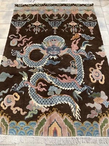 Tibet Nepal Teppich Orient Perser Rug Braun Hochlandschurwolle Drachen Exklusiv - Picture 1 of 10