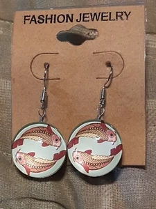ZODIAC SIGN PISCES Double sided Pendant Charm Dangle Earrings / hooks - Picture 1 of 3