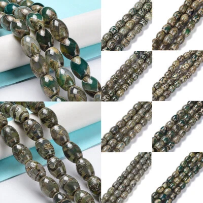 1Strand Oval Tibetan Style Natural Agate  dZi Beads Strands 13~14x9.5~10mm 13.3" - Image 1 of 3