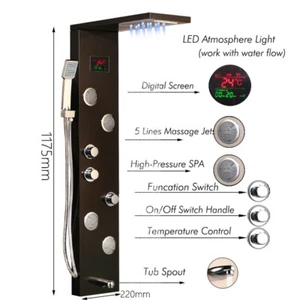 Ducha de lluvia en cascada columna LED chorros de masaje pulverizador panel de ducha ducha ducha de mano - Imagen 1 de 9