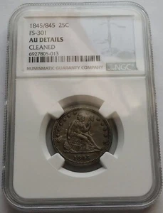 1845/845 Seated Liberty Silver Quarter 25C FS-301 - NGC AU Details Cleaned - Picture 1 of 5