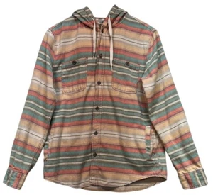 Modern Amusement Mens Hooded Button-Up Shirt Jacket Stretch Size M Multi Striped - Picture 1 of 12