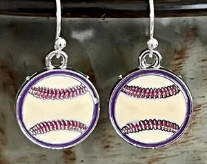 Baseball Fan Dangle Earrings for Sport Lovers. Team. Fan. Play Ball. - Picture 1 of 3