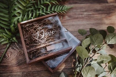 UAM Personalised Wood 6x4 Photo Print Box Acrylic lid with USB Drive - Engraved 16GB