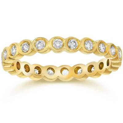 3/4Ct Genuine Diamond Bezel Eternity Stackable Band Wedding 14K Yellow Gold - Image 1 of 3