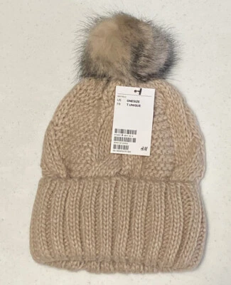 Gorro feminino H & M tamanho único pompom de pele sintética rosa claro novo com etiquetas lbb76 - Imagem 1 de 4
