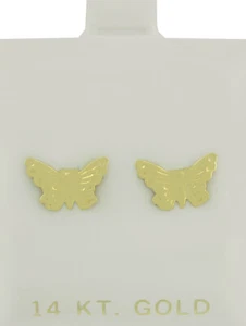 BUTTERFLIES STUD EARRINGS 14K YELLOW GOLD - New With Tag - MADE IN USA - Picture 1 of 4