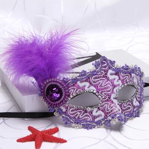 Glitter Masquerade Feather Venetian Mask Fancy Dress Party Theme Ball Eye Mask - Picture 1 of 17