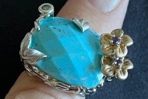 Vintage Damen Cocktail Ring mit großem künstlichem Türkis Stein silberfarben Größe: 4 - Bild 1 von 11