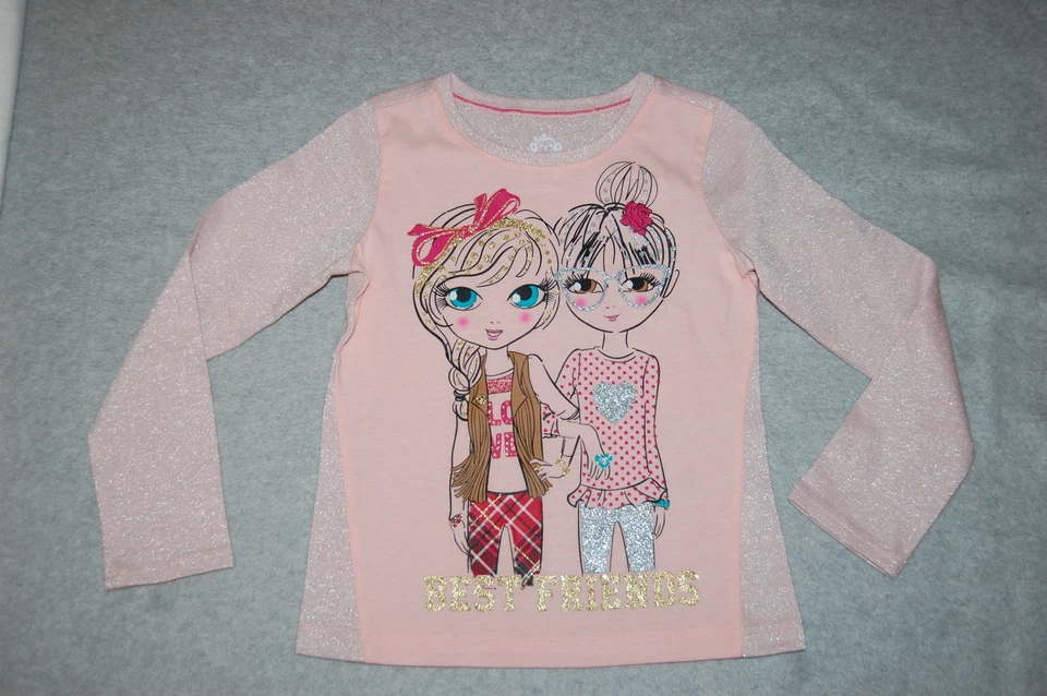 Camiseta Niñas L/S LT MELOCOTÓN Plata Dorado Brillo MEJORES AMIGOS Moda Glamour Niñas 7 Foto 1 de 1