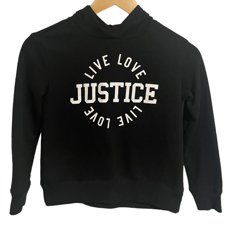 Sudadera con capucha Justice Girl Pull Over para niñas talla 7/8 blanco y negro Foto 1 de 4