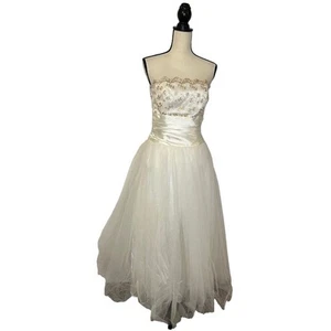 Vtg Jessica McClintock Gunne Sax Size 7/8 Ivory Satin Tuelle Wedding Dress Gown - Bild 1 von 7