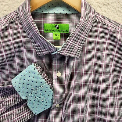 Camisa de vestir con botones Bristol And Bull para hombre 2XL marrón rosa a cuadros puño abatible Foto 1 de 4