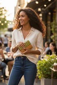 Vintage Lauren Ralph Lauren Damen Geldbörse Streifen Leder - Bild 1 von 16