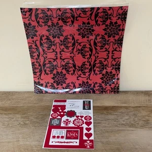 NEW Lot/2 12x12 RED & BLACK Velvet Scrapbook Sheets w/ Embellishments Sheet - Picture 1 of 3