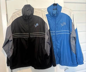 (2) Detroit Lions Zip Up Windbreaker Jackets Adult XL Blue/Black/Gray - Picture 1 of 7