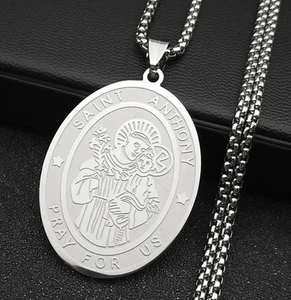 Neu Herren St. Antonio Antonius Medaille Anhänger Halskette Edelstahl oval - Bild 1 von 1