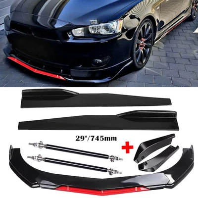 Front Bumper Lip Splitter Spoiler Glossy Body Kit Side Skirt For Mitsubishi Lanc Foto 1 de 4