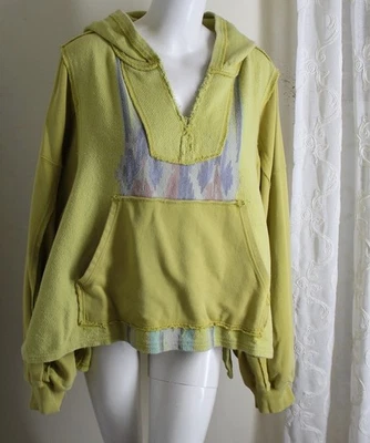 FREE PEOPLE Movement Sz M L Wild IKAT Hi-Low Lagenlook Cotton Pullover Hoodie - Image 1 of 4