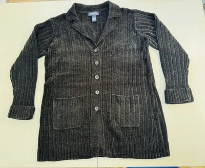 Cárdigan negro de longitud media Denim & Co suéter con botones bolsillos largos manga puño  Foto 1 de 4