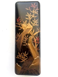 NICE Antique Japanese Gilt Lacquer Birds and Branches- Raised Pattern Glove Box - Picture 1 of 8