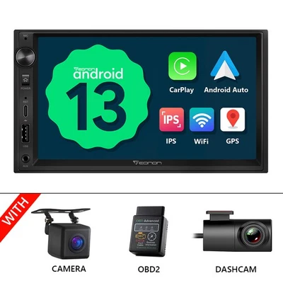 OBD+DVR+CAM+Android Auto 13 2 DIN 7" Head Unit Car Stereo GPS WiFi Radio CarPlay - Image 1 of 4