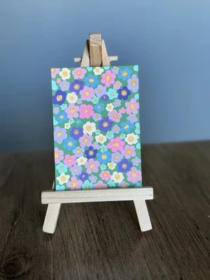 Tarjeta de Arte ACEO Original Flores Espolvoreadas Pintura Acrílica Foto 1 de 3
