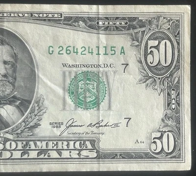 (VINTAGE!) $50 Old Vintage Small Head Chicago Currency G26424115A Series 1985 - Image 1 of 4