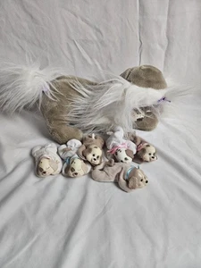 Vintage 1991 Hasbro Puppy Surprise Plüsch hellbraun Mama Hund mit 6 Welpen OHNE Halsband - Bild 1 von 9