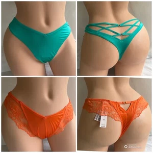 Victoria’s Secret Tanga Bragas Satén Pierna Media Alta Azul y Naranja - Imagen 1 de 9