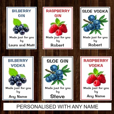 12 Personalised Gin, Vodka, Wine Bottle Labels  Raspberry Sloe, Strawberr + MORE - Image 1 of 3