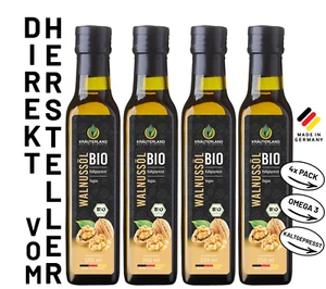 KRÄUTERLAND Bio Walnussöl 4x250ml, nativ, kaltgepresst, vegan, nussig aromatisch - Bild 1 von 11