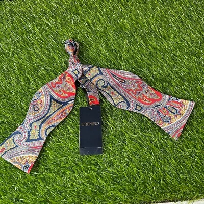 Cremieux Silk Bow Tie Paisley Pattern Self Tie Formal Party Blue Red Mens NWT - Image 1 of 4
