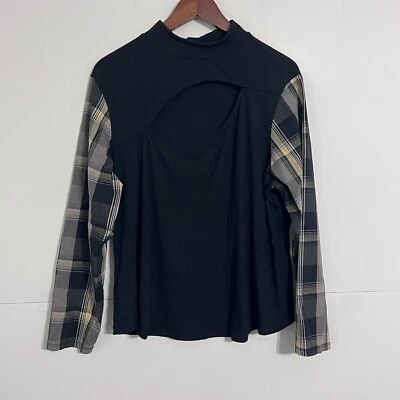 Suéter Top Camisa Jolie Joy Mujer Talla 3X Negro Acanalado Mangas a Cuadros Cuello Simulado Foto 1 de 4