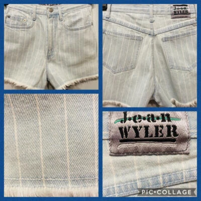 Vtg 80s Denim Fringe High Waisted Jean Shorts Light Blue White Pinstripe XS S - Image 1 of 4