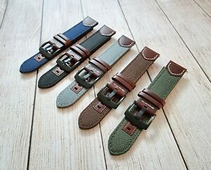 Sailcloth Leather Hybrid Watch Strap For Smartwatch Or Analogue Quick Release