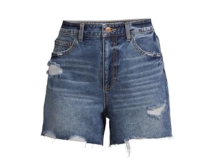 Pantaloncini denim No Boundaries da donna blu effetto invecchiato taglia 13 - Foto 1 di 4