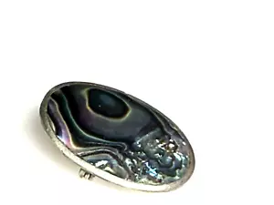 Vintage Alpaca Brooch Pendant Abalone Paua Shell Jewellery Mexico Silver Oval - Picture 1 of 5