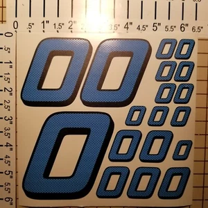 CARBON FIBER Cascade Blue/Black #0's Racing Numbers Vinyl Decal Sheet 1/10-1/12 - Picture 1 of 11