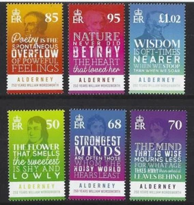 GUERNSEY ALDERNEY 2020 WORDSWORTH POETRY SET OF 6  UNMOUNTED MINT, MNH - Picture 1 of 1
