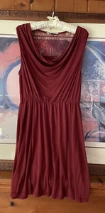 New Look Soft Poly Burgundy Draped Neckline Lace Back Short Pullover Dress S/M - Picture 1 of 6