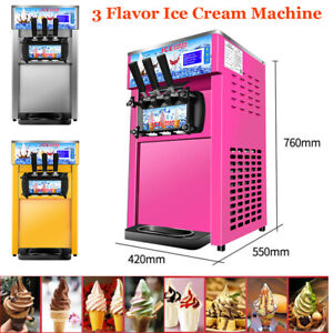 Commercial Soft Ice Cream 3 Flavor Steel Frozen Yogurt Cone Maker Machine New