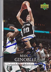 MANU GINOBILI SAN ANTONIO SPURS SIGNED 2007-08 UD BASKETBALL CARD ARGENTINA HOF - Picture 1 of 1