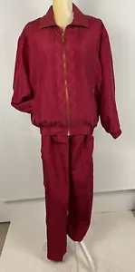 Vintage Fuda Sport 100% Seide Windbreaker Zip Jacke Hose Trainingsanzug Rot Gr. M - Bild 1 von 12