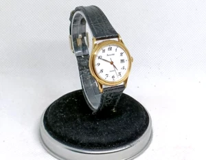 Vintage ACCURIST Ladies Gold Tone Black Leather Strap Watch with Date - Working - Picture 1 of 6