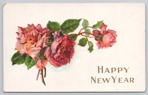 Feliz Año Nuevo, Rosas Rosas Románticas, Postal Vintage - Imagen 1 de 2